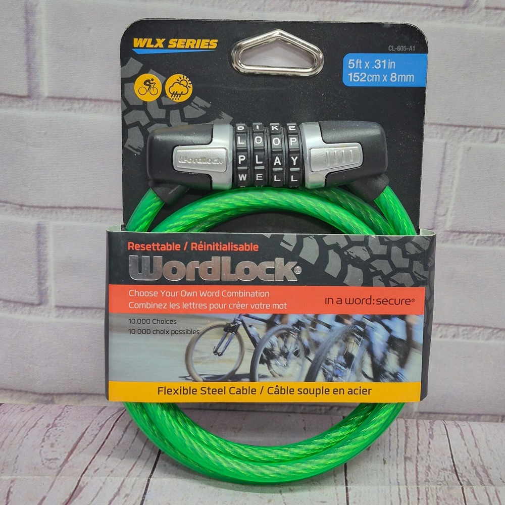 WordLock WLX Series 5ft Green Flexible Steel Cable Bike Lock Word Combination
